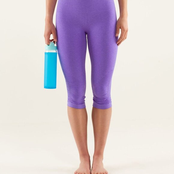 Lululemon In The Flow Crop Seamless Leggings Power Purple Size 10 Ruched Tights - Picture 6 of 7